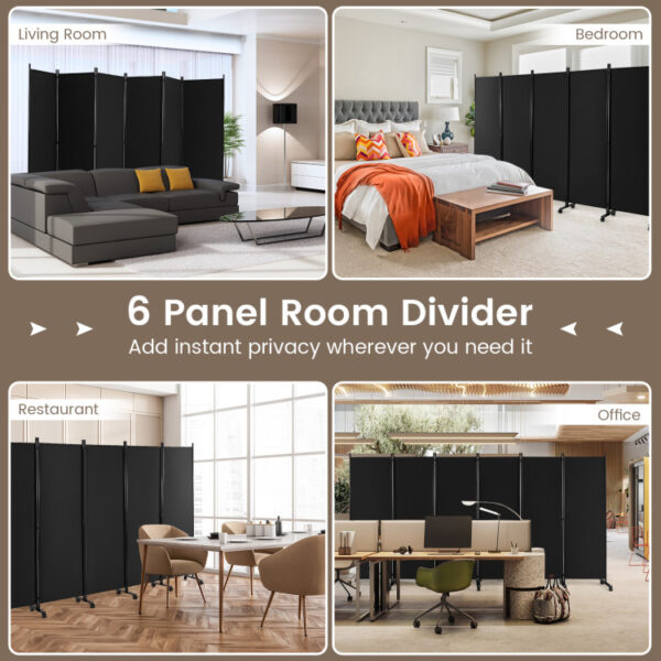 6 Panel 5.7 Feet Tall Rolling Room Divider on Wheels - Image 3