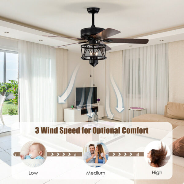 50 Inches Ceiling Fan with Lights Reversible Blades and Pull Chain Control - Image 5