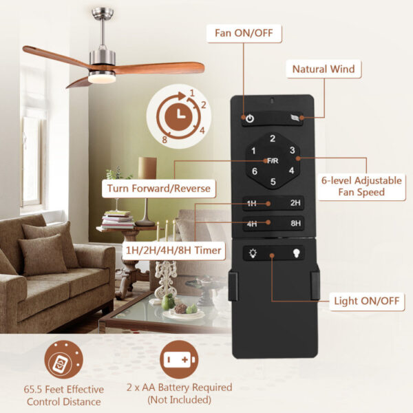 52 Inch Reversible Ceiling Fan with LED Light and Adjustable Temperature - Image 3