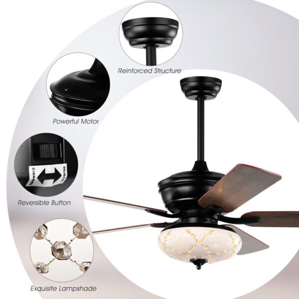 52 Inch Ceiling Fan with 3 Wind Speeds and 5 Reversible Blades - Image 2