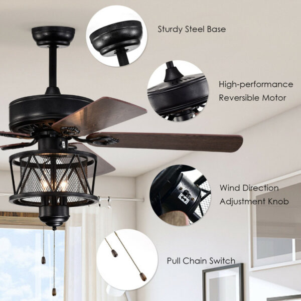 50 Inches Ceiling Fan with Lights Reversible Blades and Pull Chain Control - Image 2