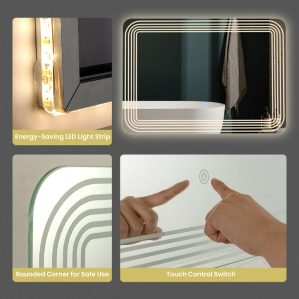 LED Bathroom Vanity Wall-Mount Mirror with Touch Button - Image 2