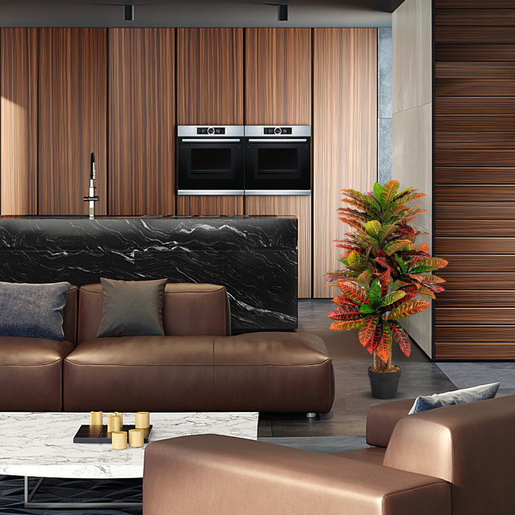 Artificial Croton Plant 40 Inch Tall Fake Croton Palm Tree with Colorful Variegated Leaves and Pot - Image 8