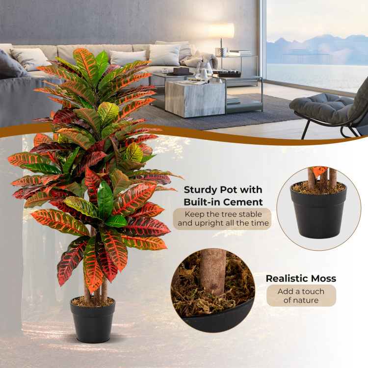 Artificial Croton Plant 40 Inch Tall Fake Croton Palm Tree with Colorful Variegated Leaves and Pot - Image 5
