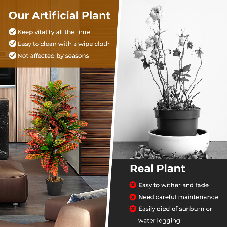 Artificial Croton Plant 40 Inch Tall Fake Croton Palm Tree with Colorful Variegated Leaves and Pot - Image 2