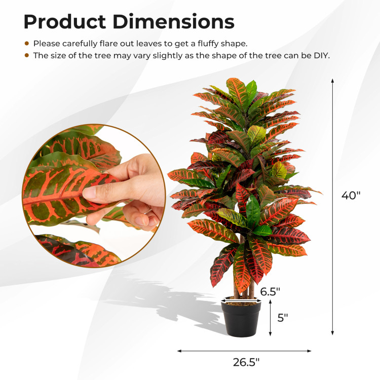Artificial Croton Plant 40 Inch Tall Fake Croton Palm Tree with Colorful Variegated Leaves and Pot - Image 7