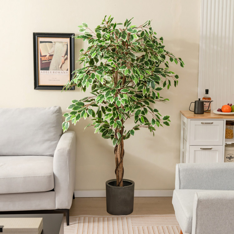 Artificial Ficus Tree Tall Faux Indoor Plant with 1008 Leaves Nursery Pot and Dried Moss - Image 10