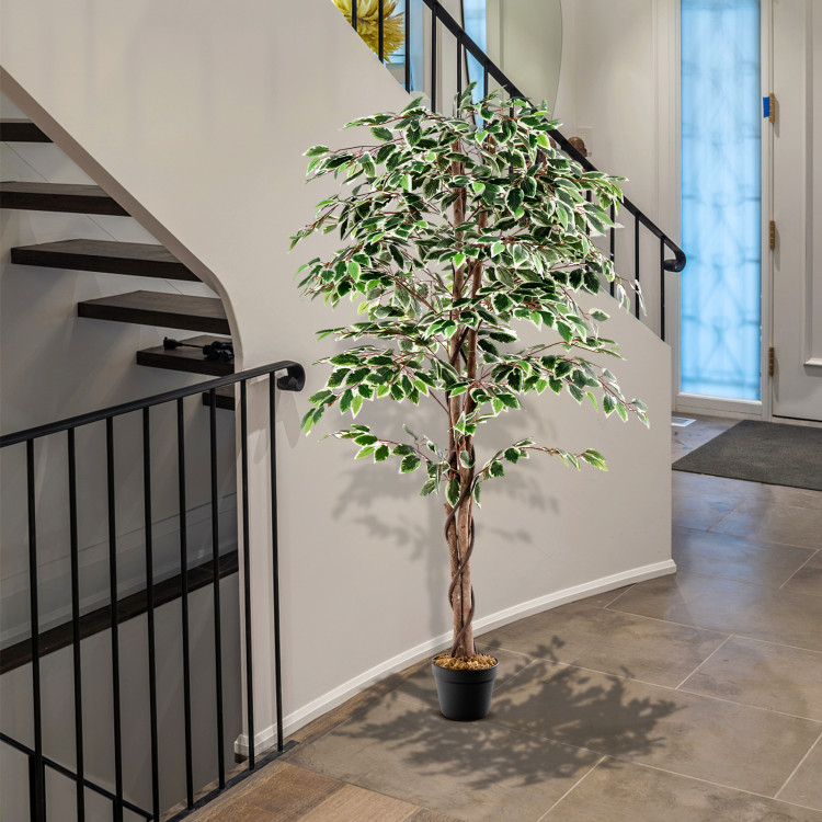Artificial Ficus Tree Tall Faux Indoor Plant with 1008 Leaves Nursery Pot and Dried Moss - Image 9