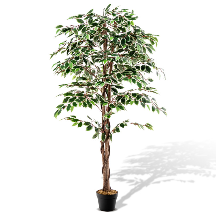 Artificial Ficus Tree Tall Faux Indoor Plant with 1008 Leaves Nursery Pot and Dried Moss - Image 8
