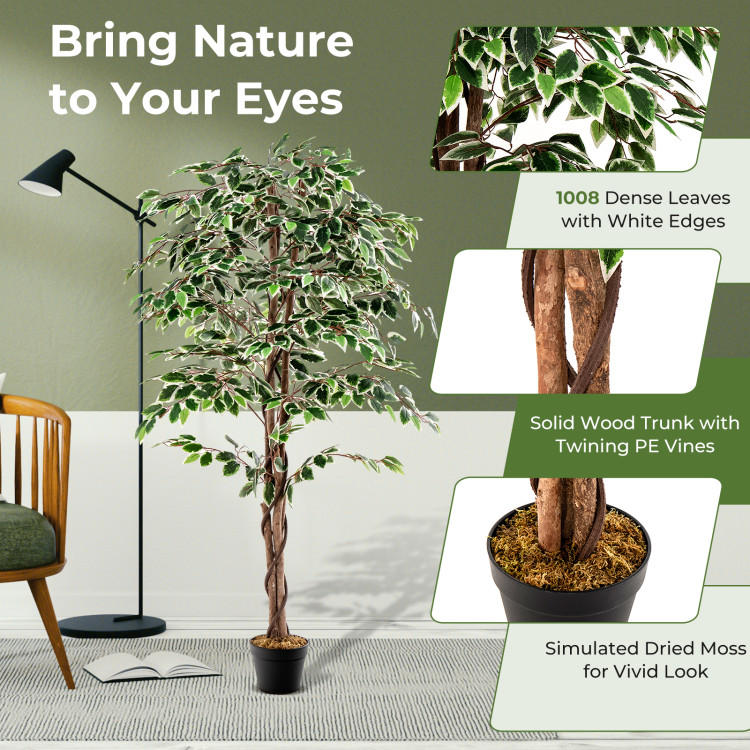 Artificial Ficus Tree Tall Faux Indoor Plant with 1008 Leaves Nursery Pot and Dried Moss - Image 6
