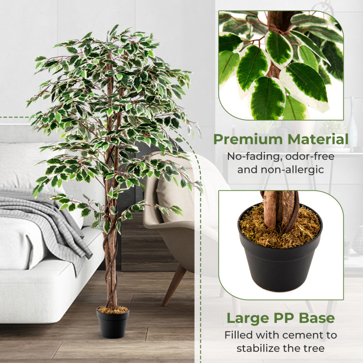 Artificial Ficus Tree Tall Faux Indoor Plant with 1008 Leaves Nursery Pot and Dried Moss - Image 5