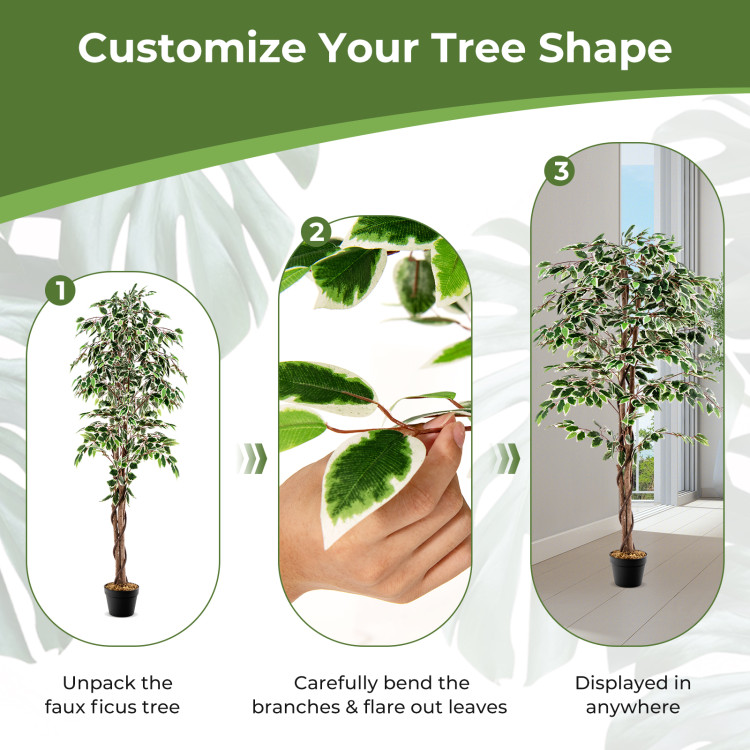Artificial Ficus Tree Tall Faux Indoor Plant with 1008 Leaves Nursery Pot and Dried Moss - Image 4