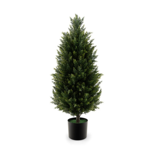 3 Feet Artificial Topiary Cedar Tree with Cement Plastic Pot and Realistic Moss