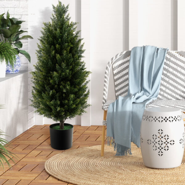 3 Feet Artificial Topiary Cedar Tree with Cement Plastic Pot and Realistic Moss - Image 6