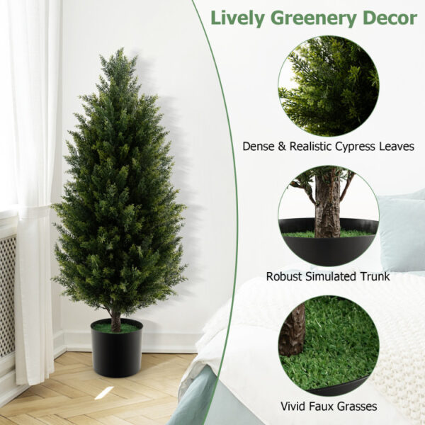 3 Feet Artificial Topiary Cedar Tree with Cement Plastic Pot and Realistic Moss - Image 2