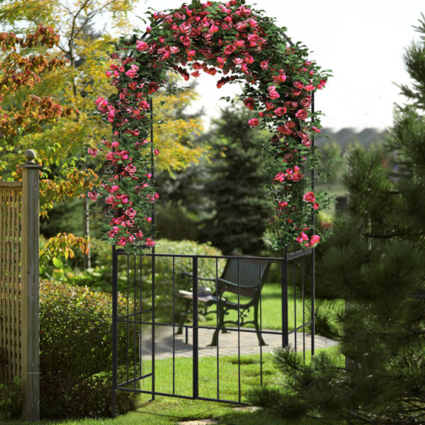 Garden Arch Arbor Trellis with Gate Plant Stand Archway - Image 9