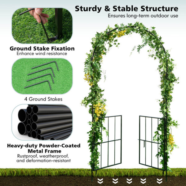 Garden Arch Arbor Trellis with Gate Plant Stand Archway - Image 4