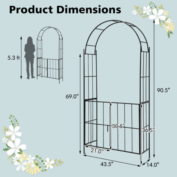 Garden Arch Arbor Trellis with Gate Plant Stand Archway - Image 6