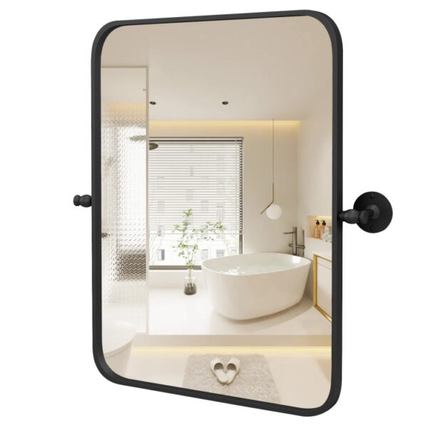 30 x 22 Inch Black Metal Framed Pivot Rectangle Wall-Mounted Mirror - Image 9