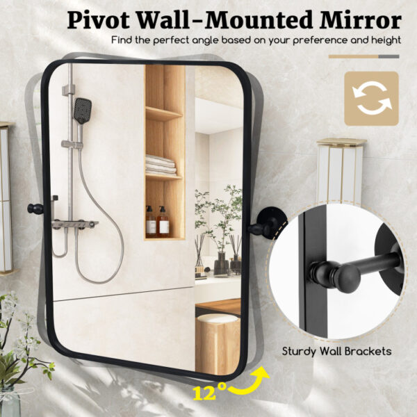 30 x 22 Inch Black Metal Framed Pivot Rectangle Wall-Mounted Mirror - Image 5