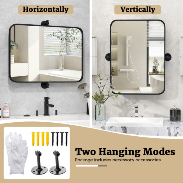 30 x 22 Inch Black Metal Framed Pivot Rectangle Wall-Mounted Mirror - Image 3