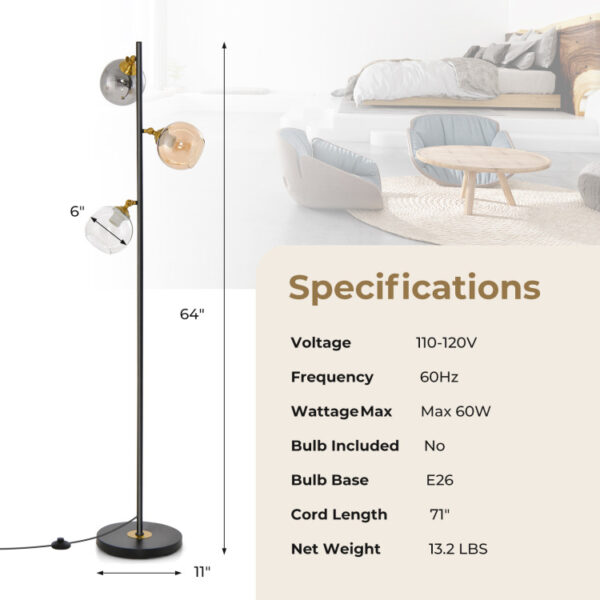 Mid Century Floor Lamp with 3 Glass Globe Lampshades and Weighted Base - Image 7