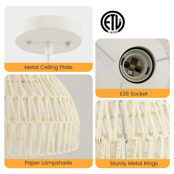 Farmhouse Rattan Pendant Lights with Adjustable Hanging Rope - Image 2