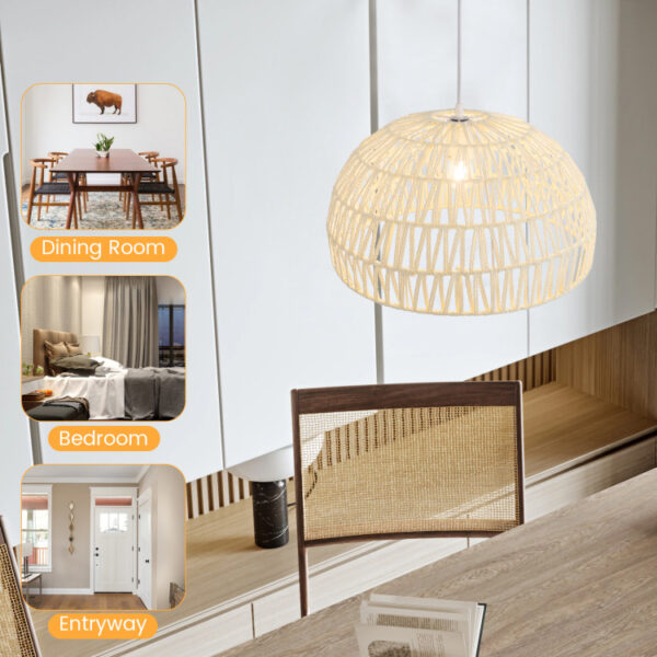 Farmhouse Rattan Pendant Lights with Adjustable Hanging Rope - Image 3