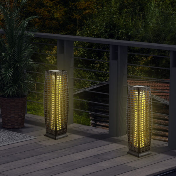 2 Pieces Solar-Powered Square Wicker Floor Lamps with Auto LED Light - Image 10