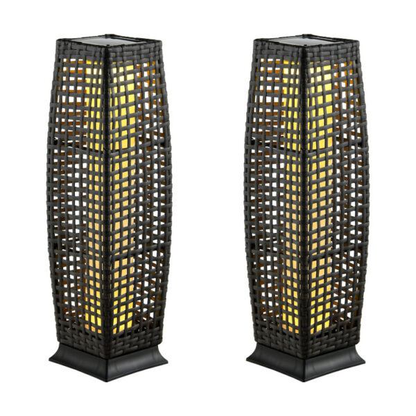 2 Pieces Solar-Powered Square Wicker Floor Lamps with Auto LED Light