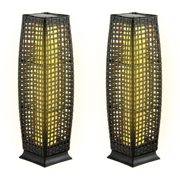 2 Pieces Solar-Powered Square Wicker Floor Lamps with Auto LED Light - Image 9