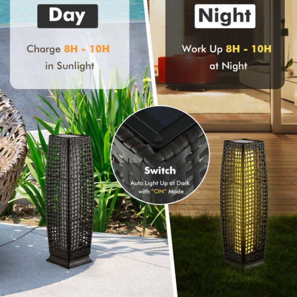 2 Pieces Solar-Powered Square Wicker Floor Lamps with Auto LED Light - Image 6