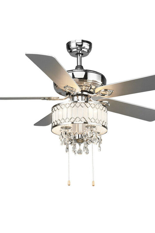 52 Inch Crystal Ceiling Fan Lamp with 5 Reversible Blades