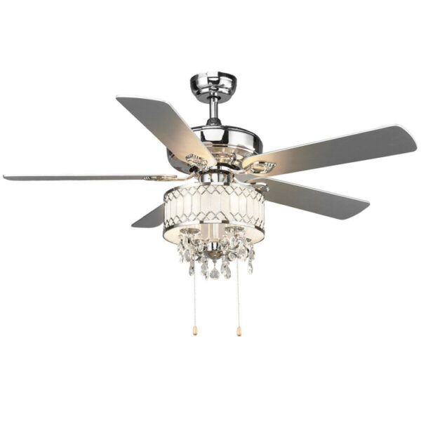 52 Inch Crystal Ceiling Fan Lamp with 5 Reversible Blades