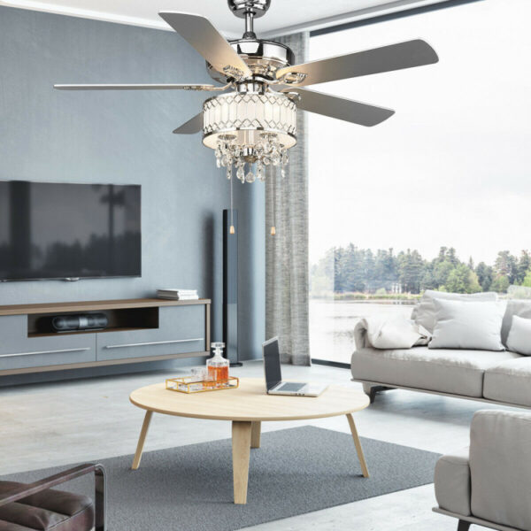 52 Inch Crystal Ceiling Fan Lamp with 5 Reversible Blades - Image 4