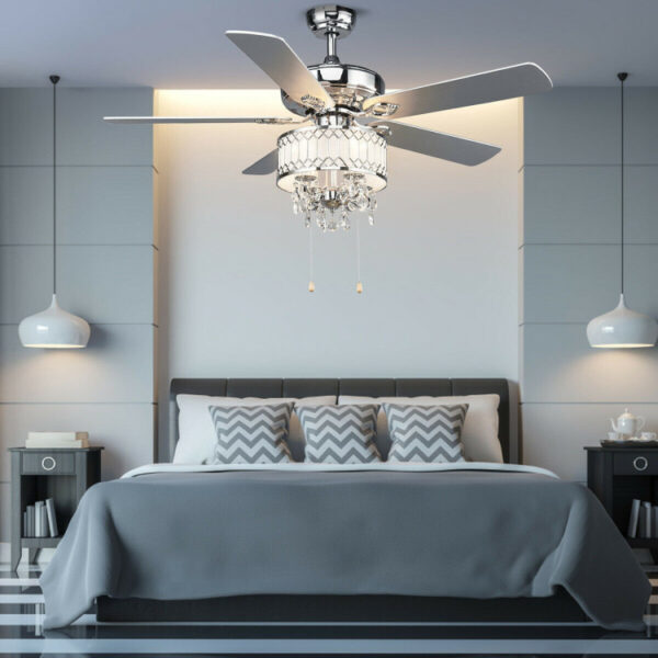 52 Inch Crystal Ceiling Fan Lamp with 5 Reversible Blades - Image 9