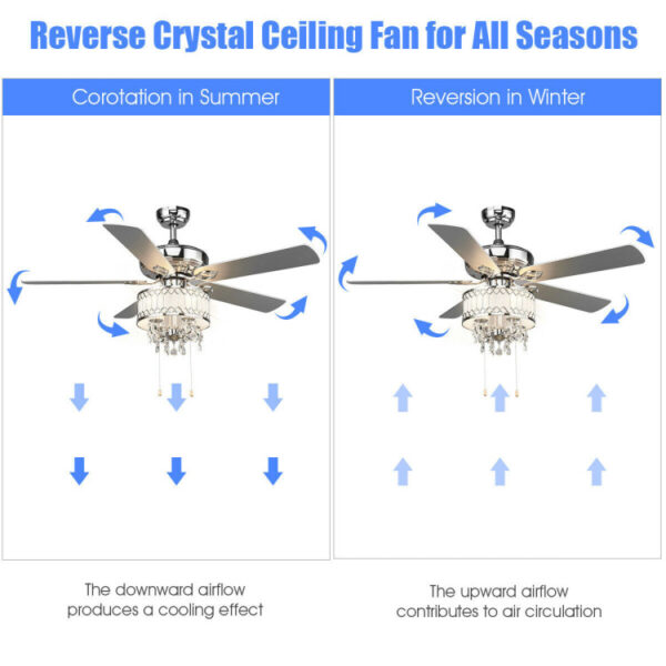 52 Inch Crystal Ceiling Fan Lamp with 5 Reversible Blades - Image 7