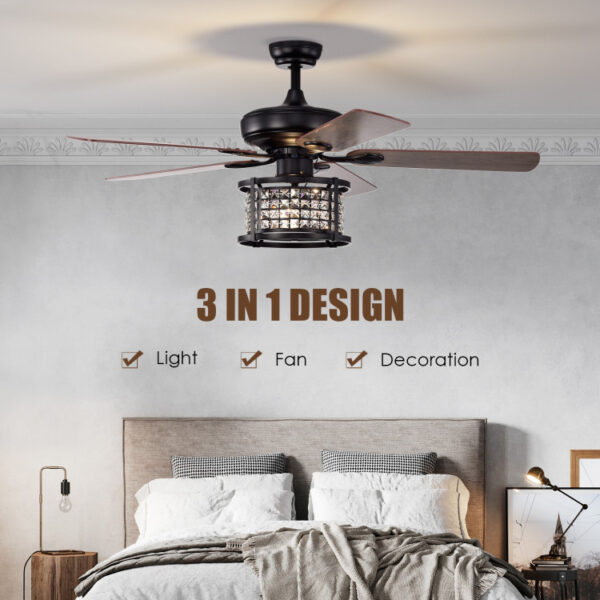 52 Inch 3-Speed Crystal Ceiling Fan Light with Remote Control - Image 6