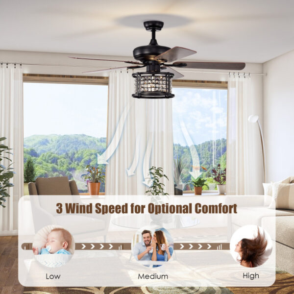 52 Inch 3-Speed Crystal Ceiling Fan Light with Remote Control - Image 5