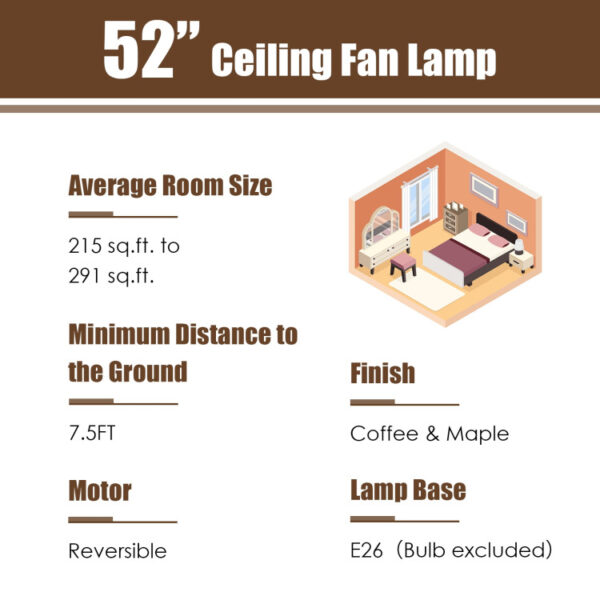 52 Inch 3-Speed Crystal Ceiling Fan Light with Remote Control - Image 8