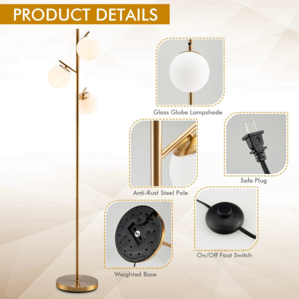 3-Globe Floor Lamp with Foot Switch and Bulb Bases - Image 2