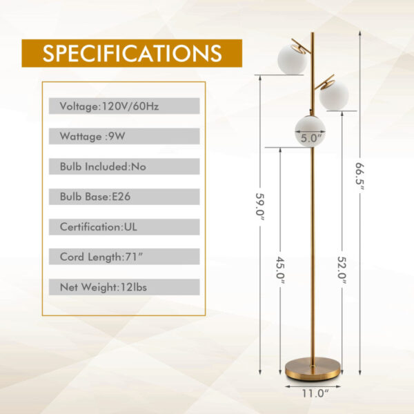 3-Globe Floor Lamp with Foot Switch and Bulb Bases - Image 9