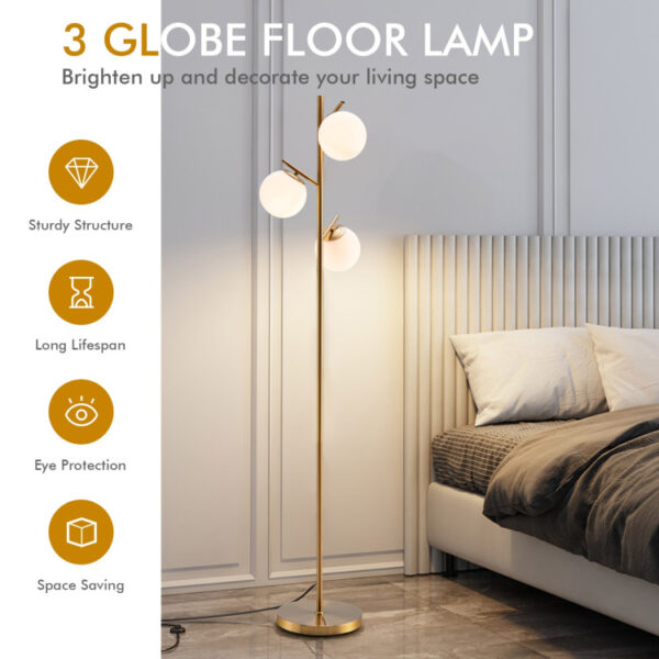 3-Globe Floor Lamp with Foot Switch and Bulb Bases - Image 8