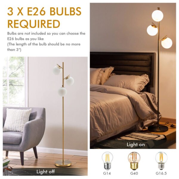 3-Globe Floor Lamp with Foot Switch and Bulb Bases - Image 4