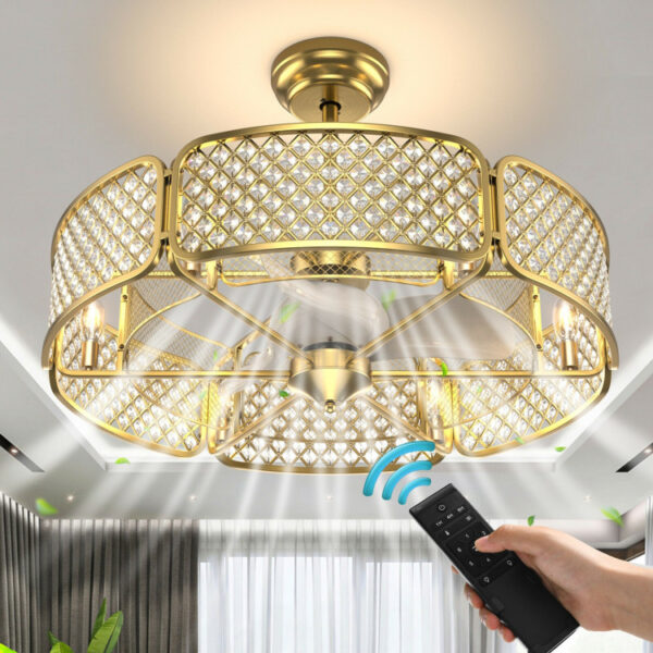 30 Inch Caged Ceiling Fan With Light Crystal Lampshade 6 Light Bases - Image 8