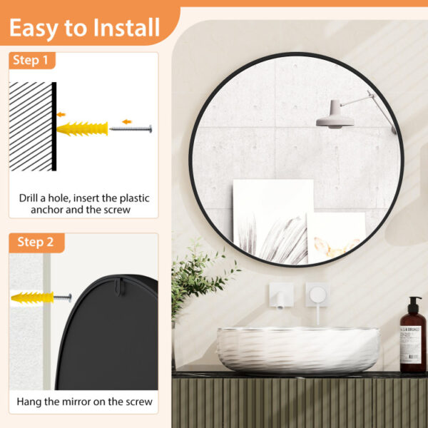 24 Inch Black Circle Bathroom Mirror with Explosion-proof Film - Image 2